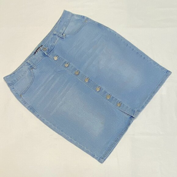 D. Jeans High Waist Button Front Stretch Denim Jeans Pencil Skirt Light Wash 12 - Picture 8 of 11